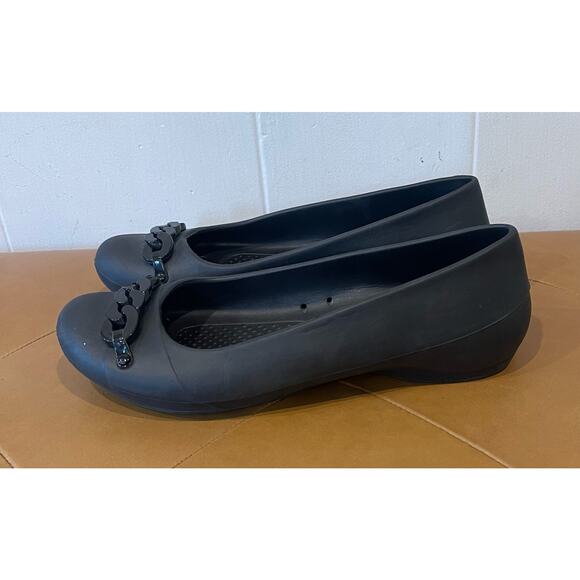 Crocs Gianna Chain‎ Link Black Ballet Flats Slip On Shoes Women's Size 8 - Picture 4 of 7